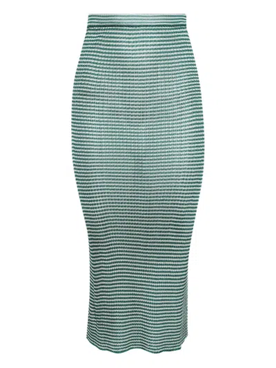 Calle Del Mar Micro-striped Ribbed Midi Skirt In Green