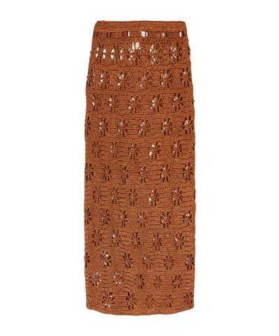Calle Del Mar Crocheted Midi Skirt In Brown