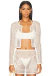 Calle Del Mar Nautical Crochet Cardigan In White