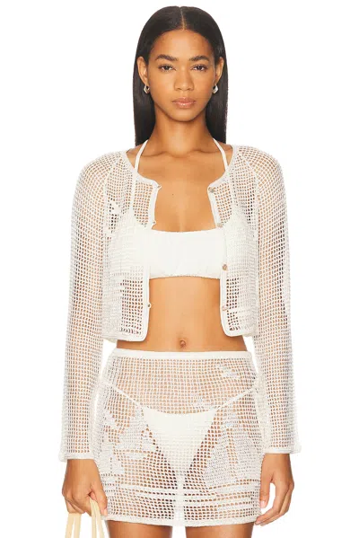 Calle Del Mar Nautical Crochet Cardigan In White