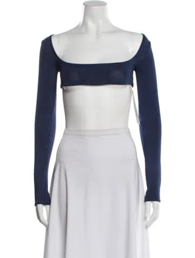 Pre-owned Calle Del Mar Off-the-shoulder Long Sleeve Crop Top In Blue