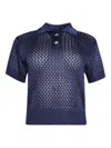 Calle Del Mar Open-knit Polo Top In Blue