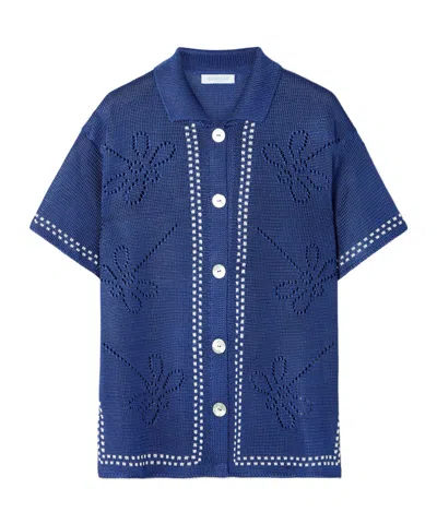 Calle Del Mar Garden Party Pointelle-knit Shirt In Blue