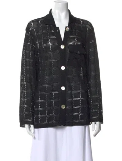 Pre-owned Calle Del Mar Patterned Long Sleeve Button-up Top In Black