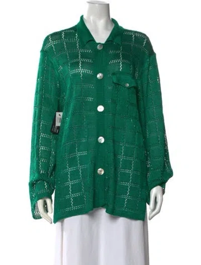 Pre-owned Calle Del Mar Patterned Long Sleeve Top In Green