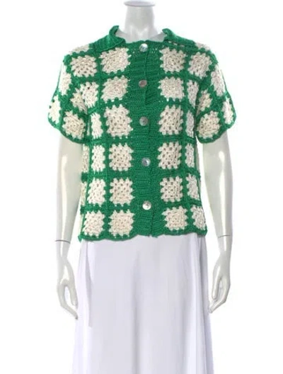 Pre-owned Calle Del Mar Patterned Short Sleeve Top In Green