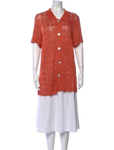 Pre-owned Calle Del Mar Patterned Short Sleeve Top In Orange
