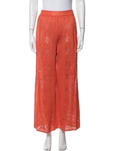 Pre-owned Calle Del Mar Patterned Wide Leg Pants In Orange