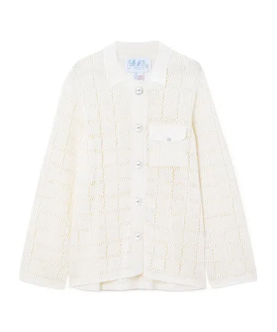 Calle Del Mar Perforated Knitted Shirt In White