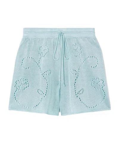 Calle Del Mar Pointelle-knit Shorts In Blue