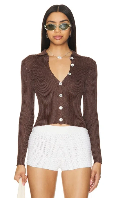 Calle Del Mar Ribbed Cardigan In Chocolate