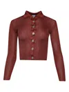 Calle Del Mar Ribbed-knit Button-up Cardigan In Red
