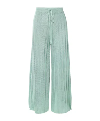 Calle Del Mar Ribbed Knit Wide-leg Trousers In Green