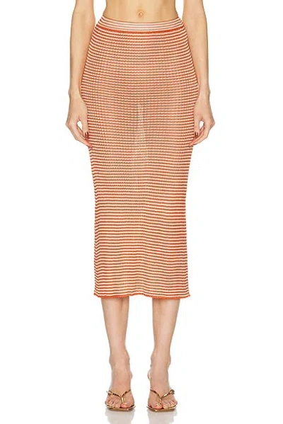 Calle Del Mar Ribbed Skirt In Tomato Stripe