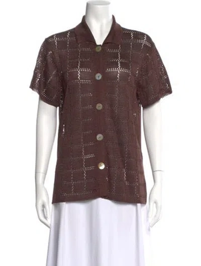 Pre-owned Calle Del Mar Short Sleeve Button-up Top In Brown