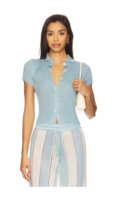 Calle Del Mar Short Sleeve Cardigan In Blue