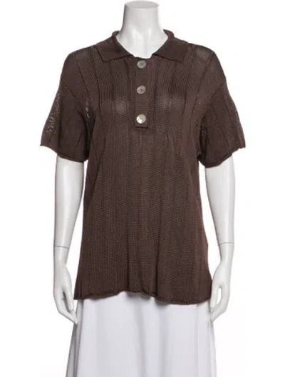 Pre-owned Calle Del Mar Silk Short Sleeve Polo In Brown