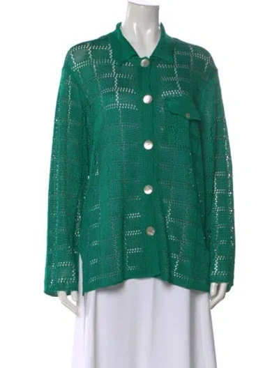 Pre-owned Calle Del Mar Striped Crew Neck Sweater In Green