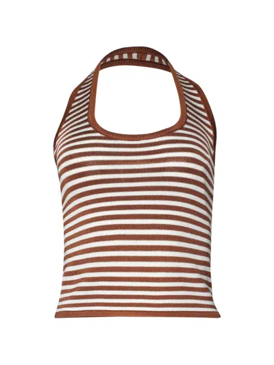 Calle Del Mar Halterneck Striped Knitted Top In Brown