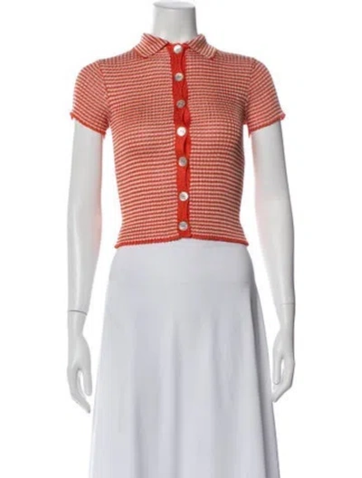 Pre-owned Calle Del Mar Striped Mock Neck Sweater In Orange