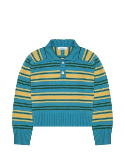 Calle Del Mar Striped Polo In Blue