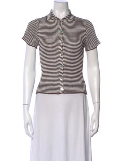 Pre-owned Calle Del Mar Striped Short Sleeve Polo In White