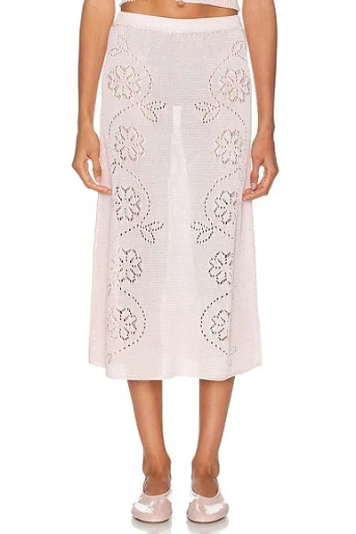 Calle Del Mar Embroidered Knitted Midi Skirt In Burgundy