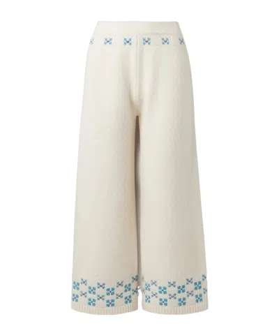 Calle Del Mar Winter Fair Isle Cashmere Wide-leg Pants In White
