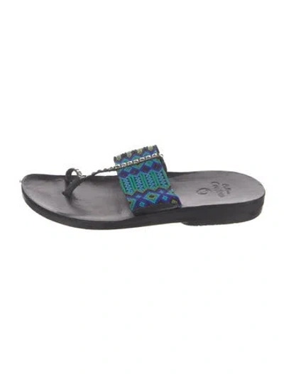 Pre-owned Calleen Cordero Canvas Graphic Print Sandals In Grey
