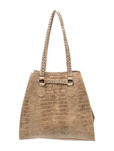 Pre-owned Calleen Cordero Embossed Leather Shoulder Bag In Green