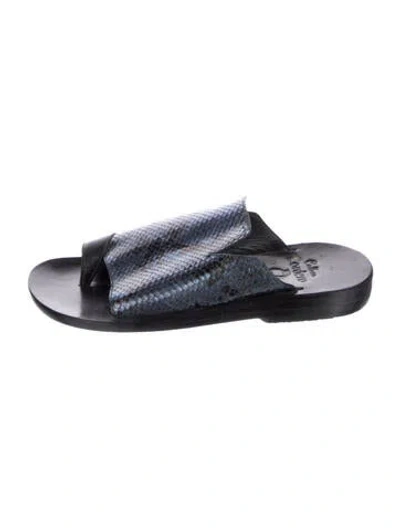 Pre-owned Calleen Cordero Embossed Leather Slides In Black