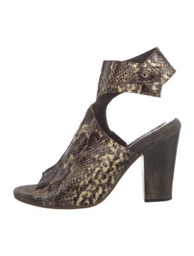 Pre-owned Calleen Cordero Leather Animal Print Mules In Brown