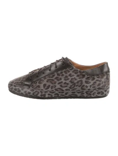 Pre-owned Calleen Cordero Leather Animal Print Oxfords In Gray
