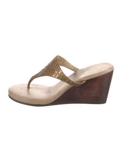 Pre-owned Calleen Cordero Leather Animal Print Sandals In Brown/burgundy