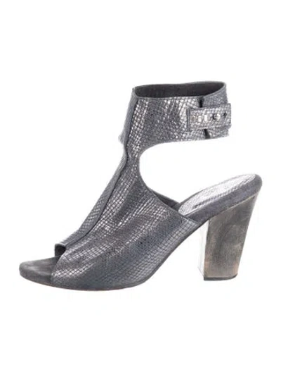 Pre-owned Calleen Cordero Leather Animal Print Sandals In Grey