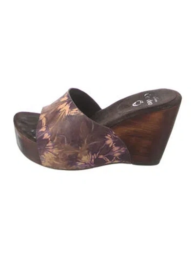 Pre-owned Calleen Cordero Leather Floral Print Mules In Brown