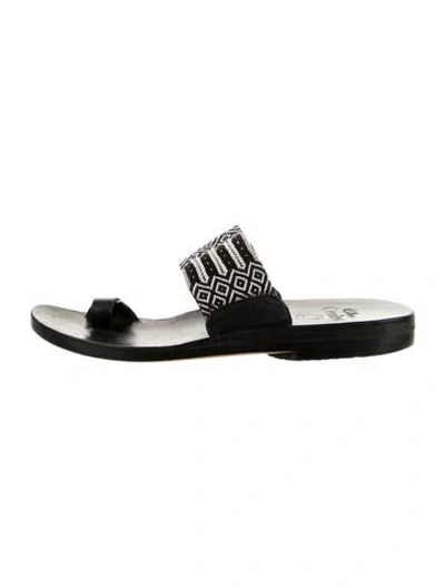 Pre-owned Calleen Cordero Leather Graphic Print Sandals In Black