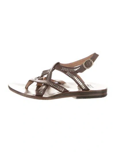 Pre-owned Calleen Cordero Leather Patterned Gladiator Sandals In Brown