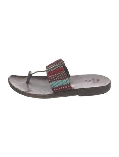 Pre-owned Calleen Cordero Leather Patterned Slides In Multi