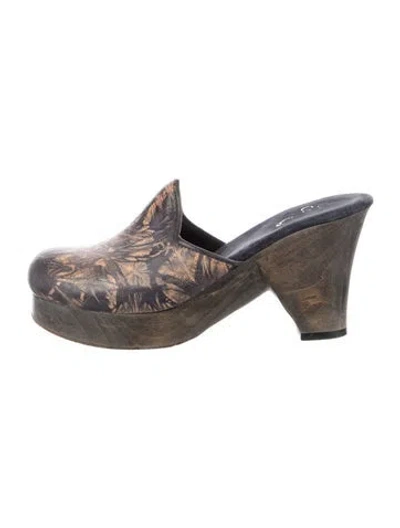 Pre-owned Calleen Cordero Leather Printed Mules In Multi