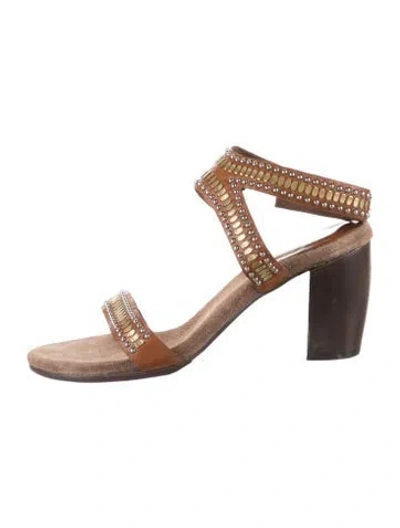 Pre-owned Calleen Cordero Leather Printed Sandals In Brown