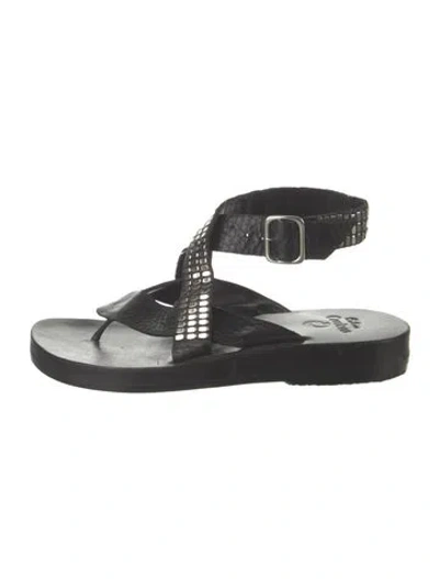 Pre-owned Calleen Cordero Leather Sandals In Black
