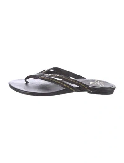 Pre-owned Calleen Cordero Leather Slides In Black