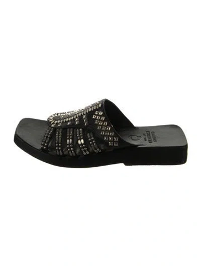 Pre-owned Calleen Cordero Leather Slides In Black