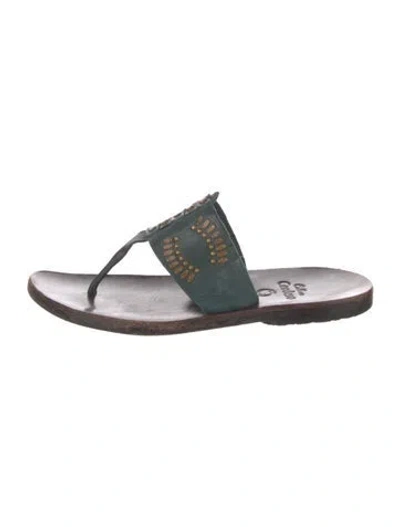 Pre-owned Calleen Cordero Leather Studded Accents Flip Flops