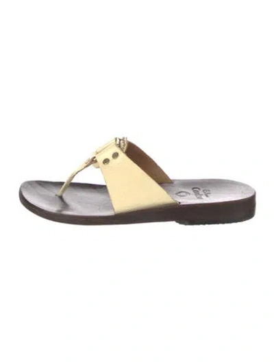 Pre-owned Calleen Cordero Leather Studded Accents Flip Flops In Brown