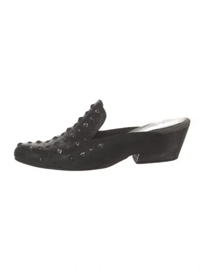 Pre-owned Calleen Cordero Leather Studded Accents Mules In Black
