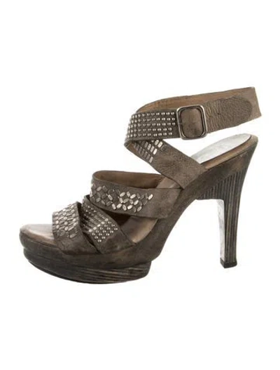 Pre-owned Calleen Cordero Leather Studded Accents Sandals