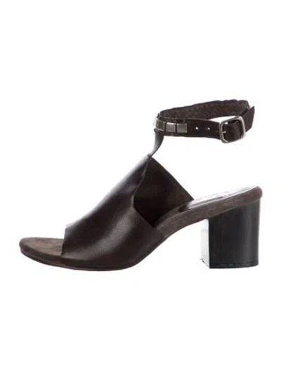 Pre-owned Calleen Cordero Leather Studded Accents Sandals In Black