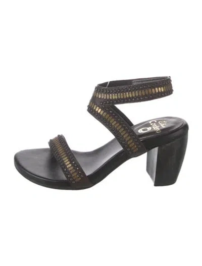 Pre-owned Calleen Cordero Leather Studded Accents Sandals In Black